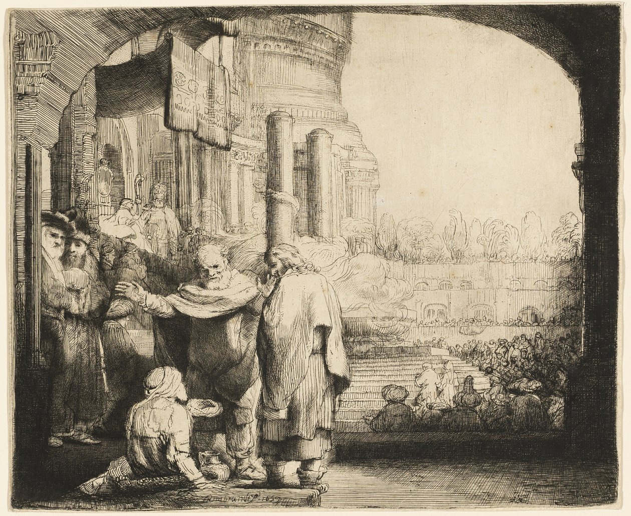 Peter och Johannes helar den krympling vid tempelporten av Rembrandt van Rijn