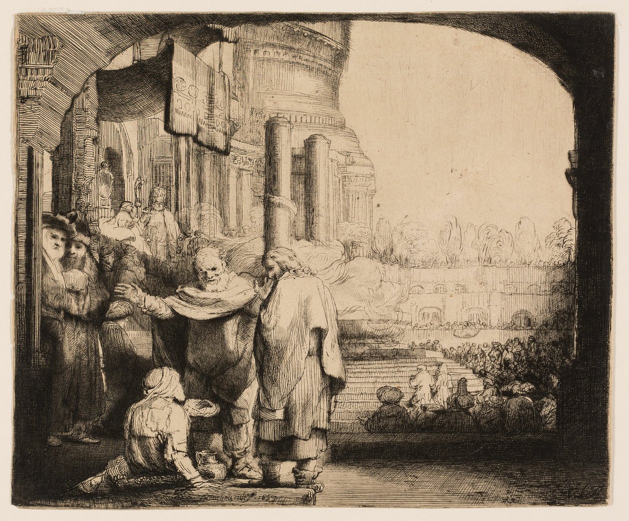 Peter och Johannes helar den krympling vid tempelporten av Rembrandt van Rijn