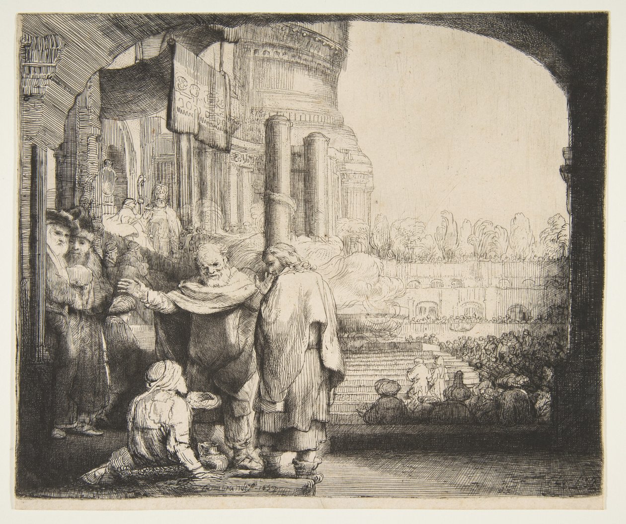 Peter och Johannes helar den krympling vid templets port, 1659. av Rembrandt van Rijn