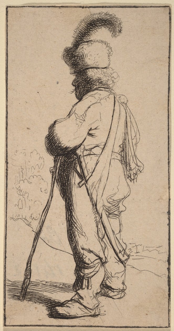 Polacken som stöder sig på en käpp av Rembrandt van Rijn