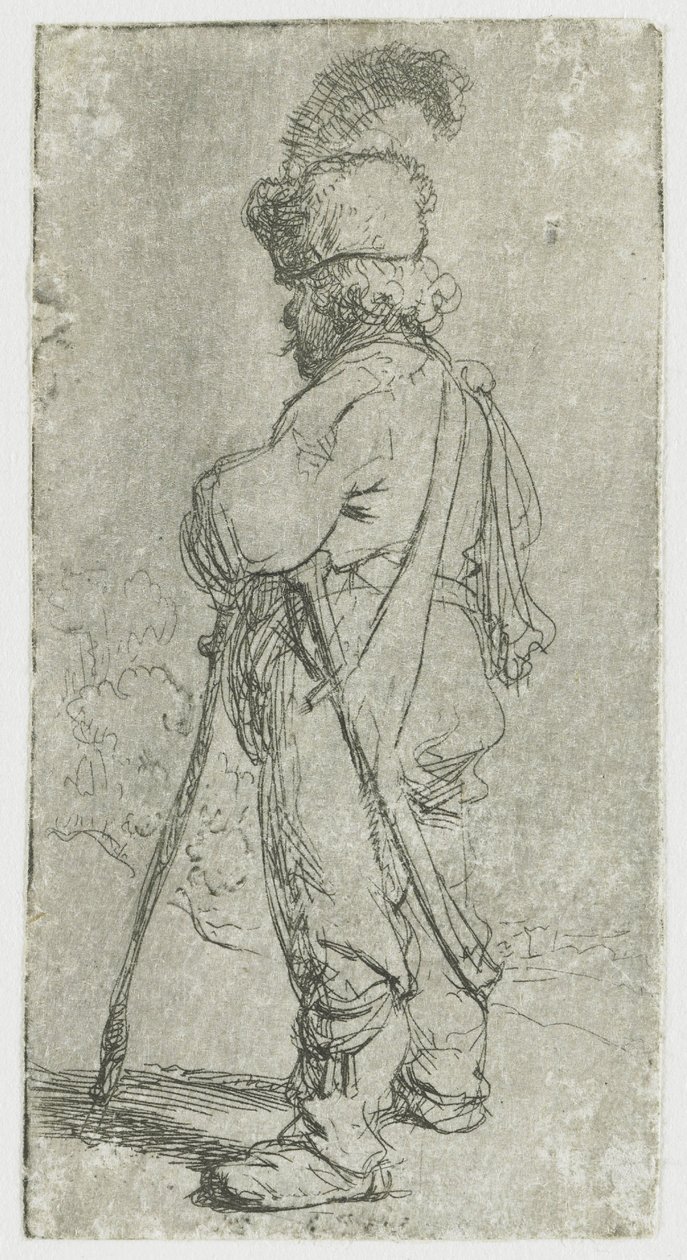En polack som stöder sig på en käpp av Rembrandt van Rijn