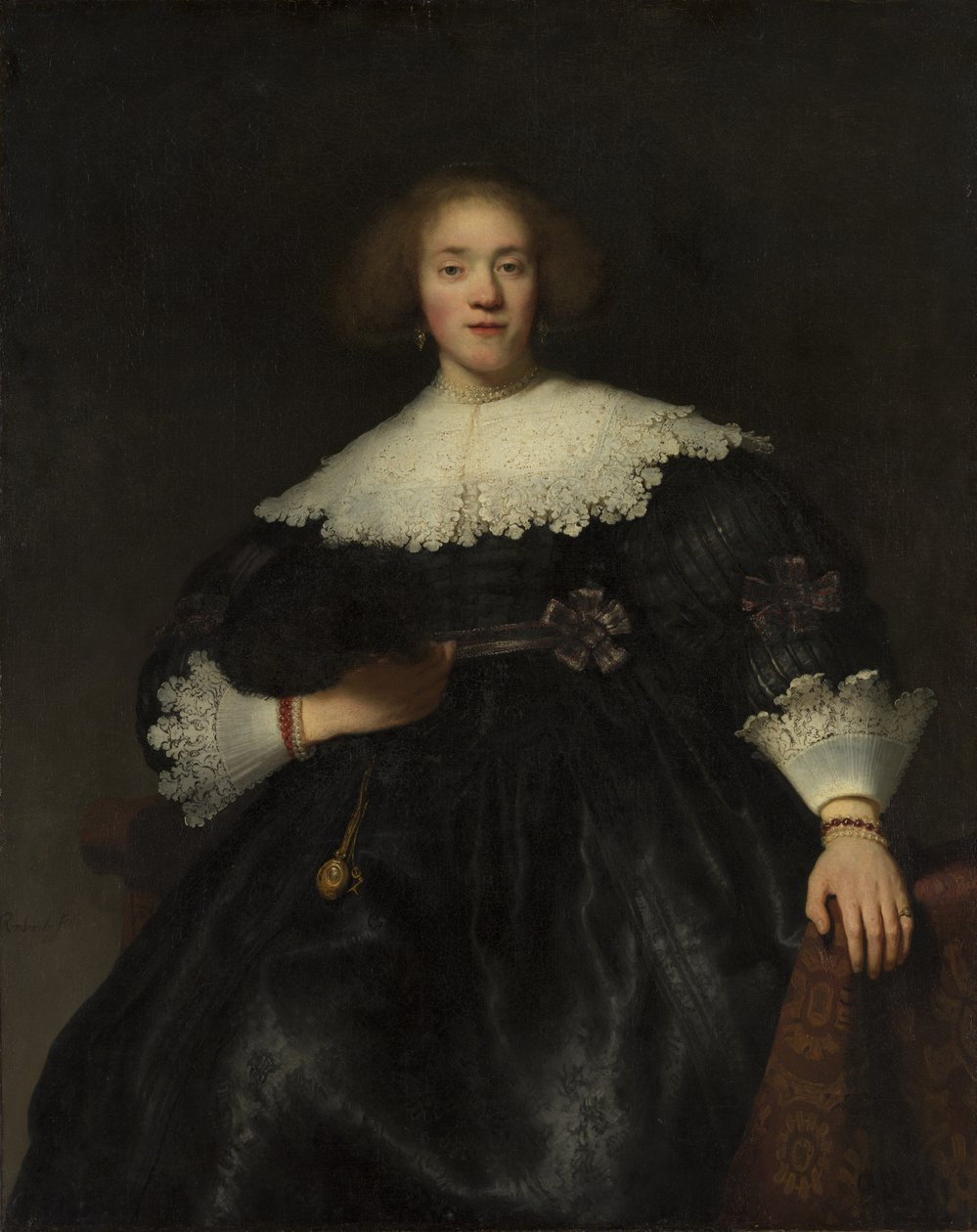 Porträtt av en ung kvinna med en fläkt, 1633. av Rembrandt van Rijn
