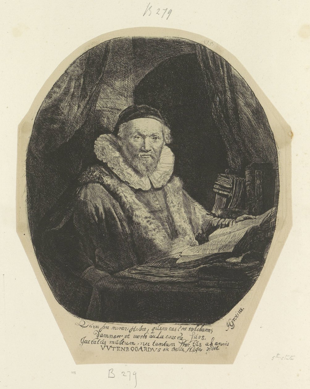 Portret van de Remonstrante förutsäger Jan Wtenbogaert Samling av åttiofem originaltryck (serietitel) av Rembrandt van Rijn