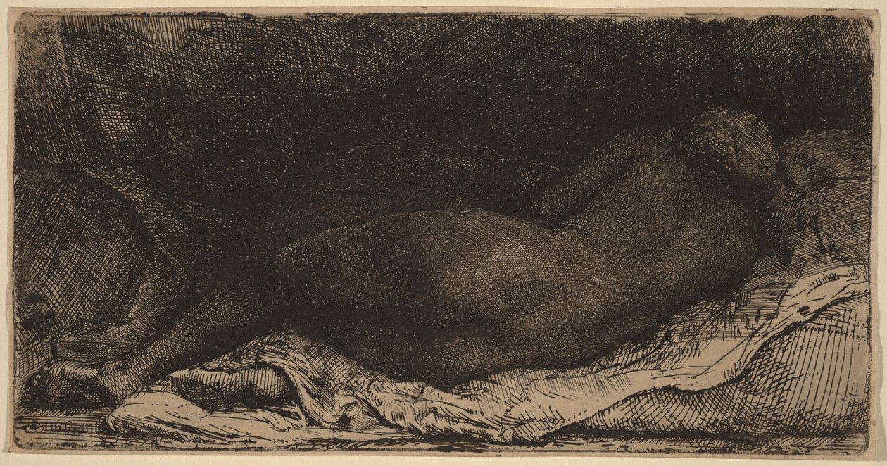 Liggande kvinnlig akt av Rembrandt van Rijn