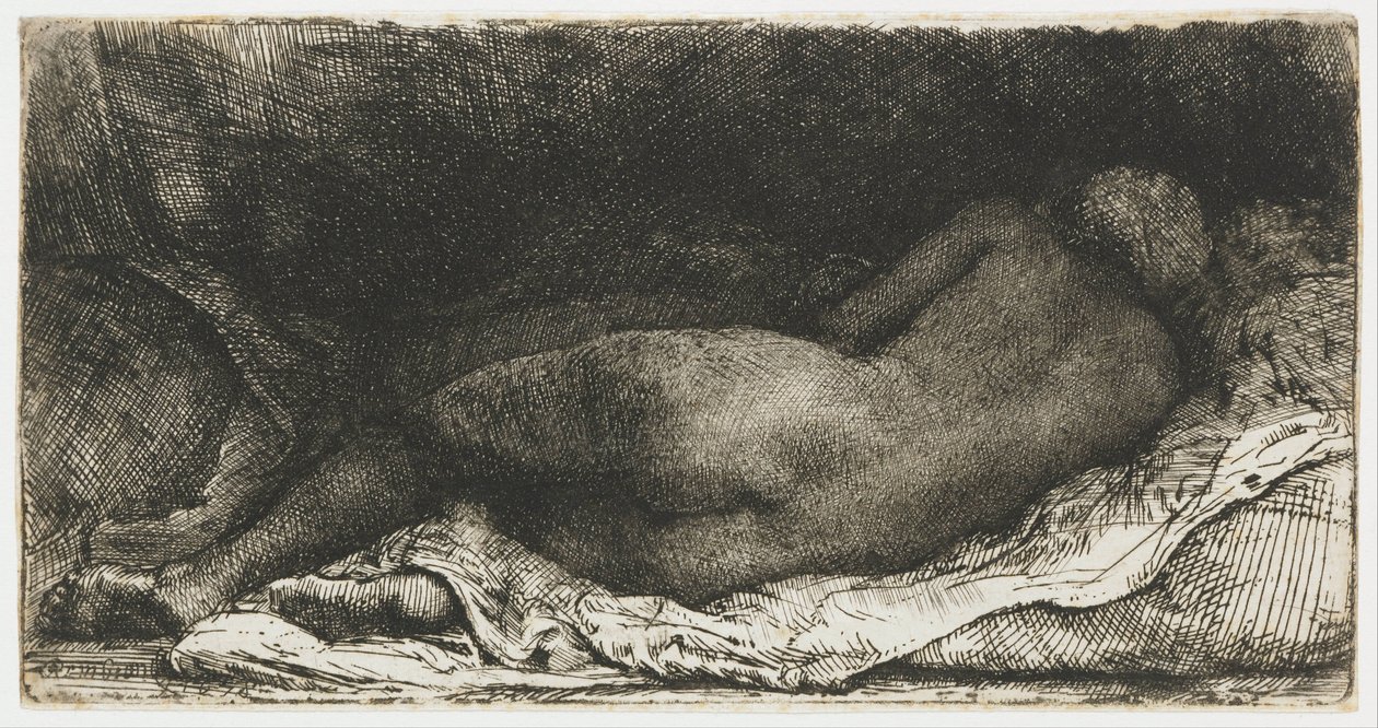 Liggande kvinnlig naken av Rembrandt van Rijn