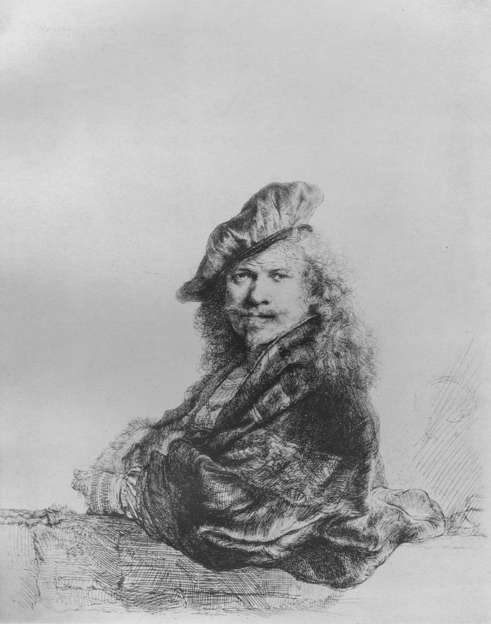 Rembrandt lutad mot en stentröskel, 1639 av Rembrandt van Rijn
