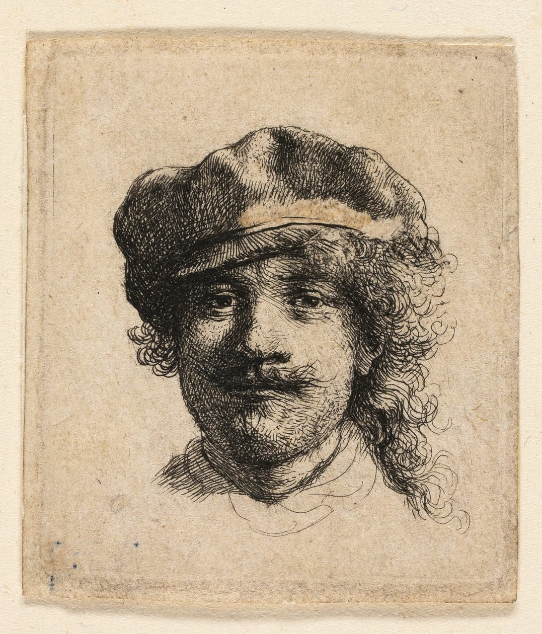 Rembrandt bär en mjuk keps: Helt ansikte: Endast huvud av Rembrandt van Rijn