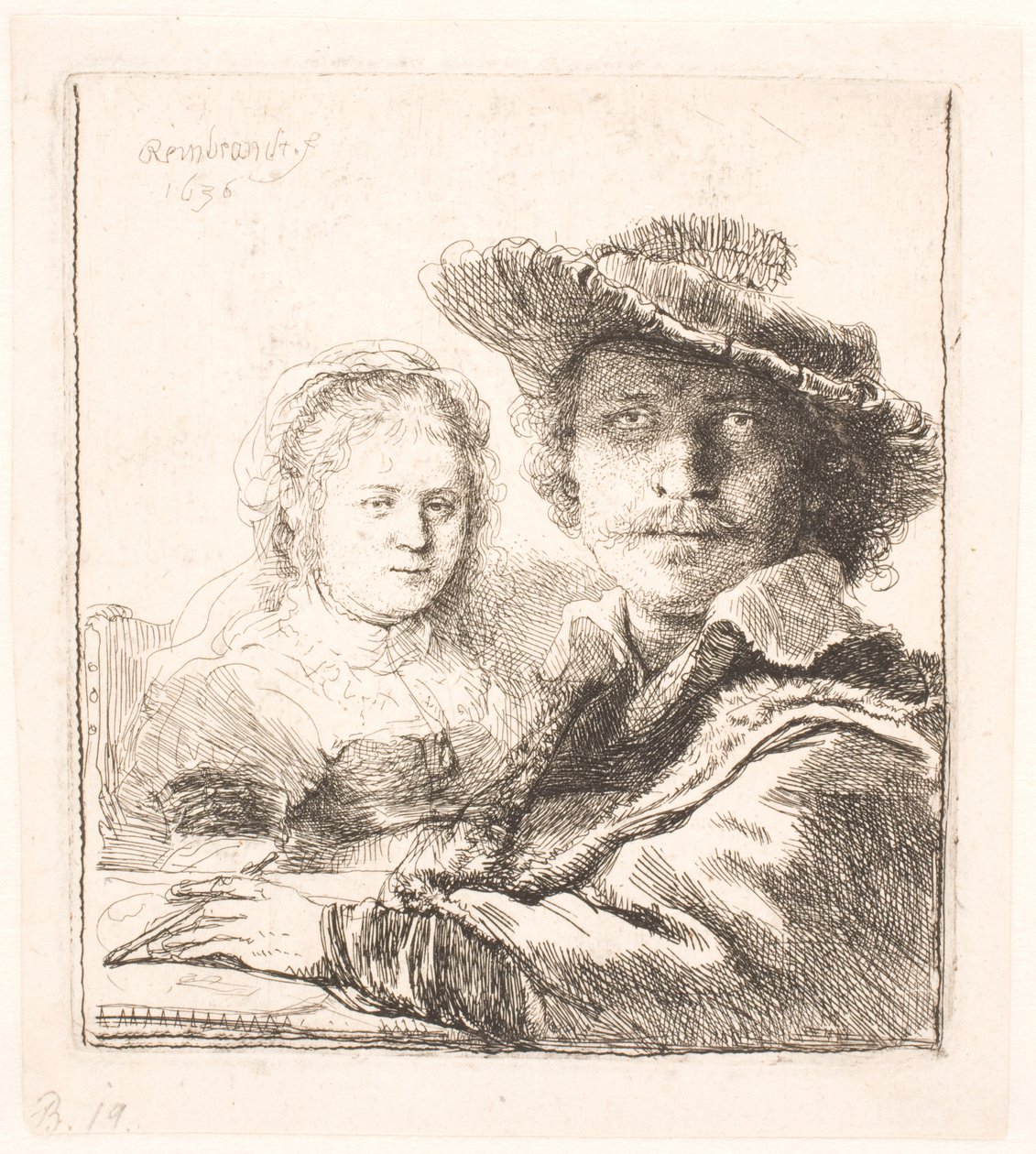 Rembrandt och hans fru Saskia: byster av Rembrandt van Rijn