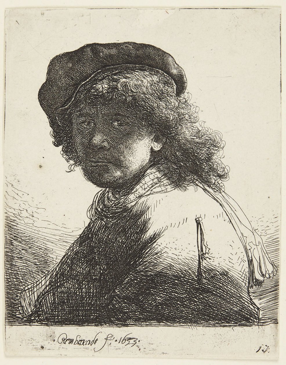 Rembrandt med mössa och halsduk av Rembrandt van Rijn