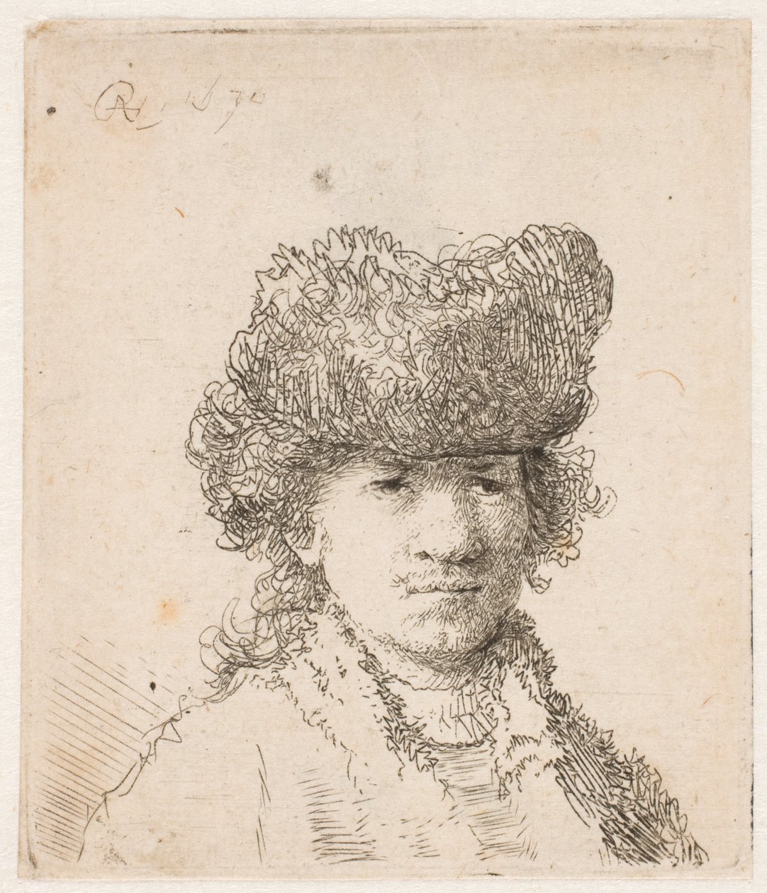 Rembrandt i pälsmössa: klädseln, ljuset: byst av Rembrandt van Rijn