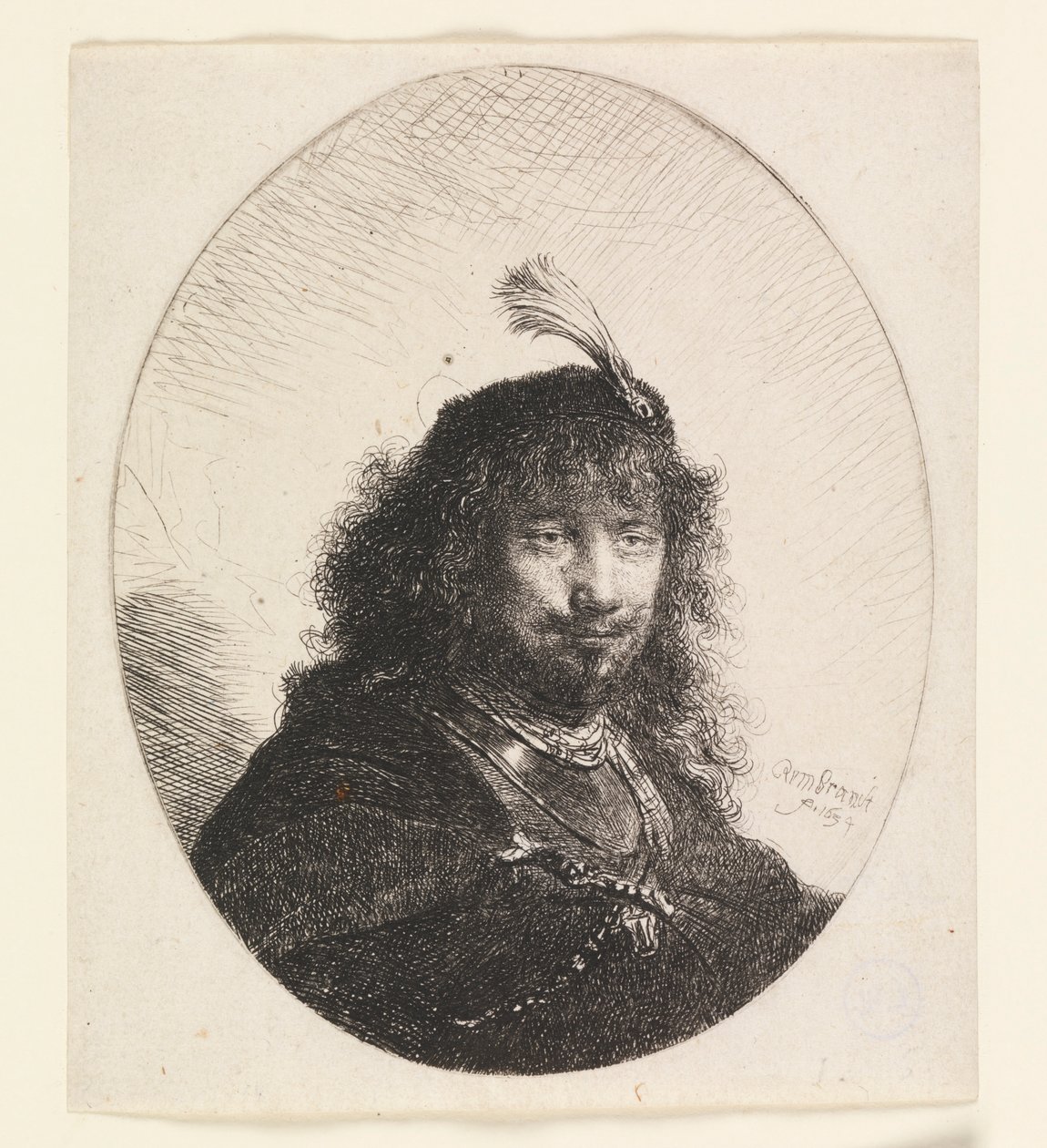 Rembrandt med plymmössa och sänkt sabel av Rembrandt van Rijn
