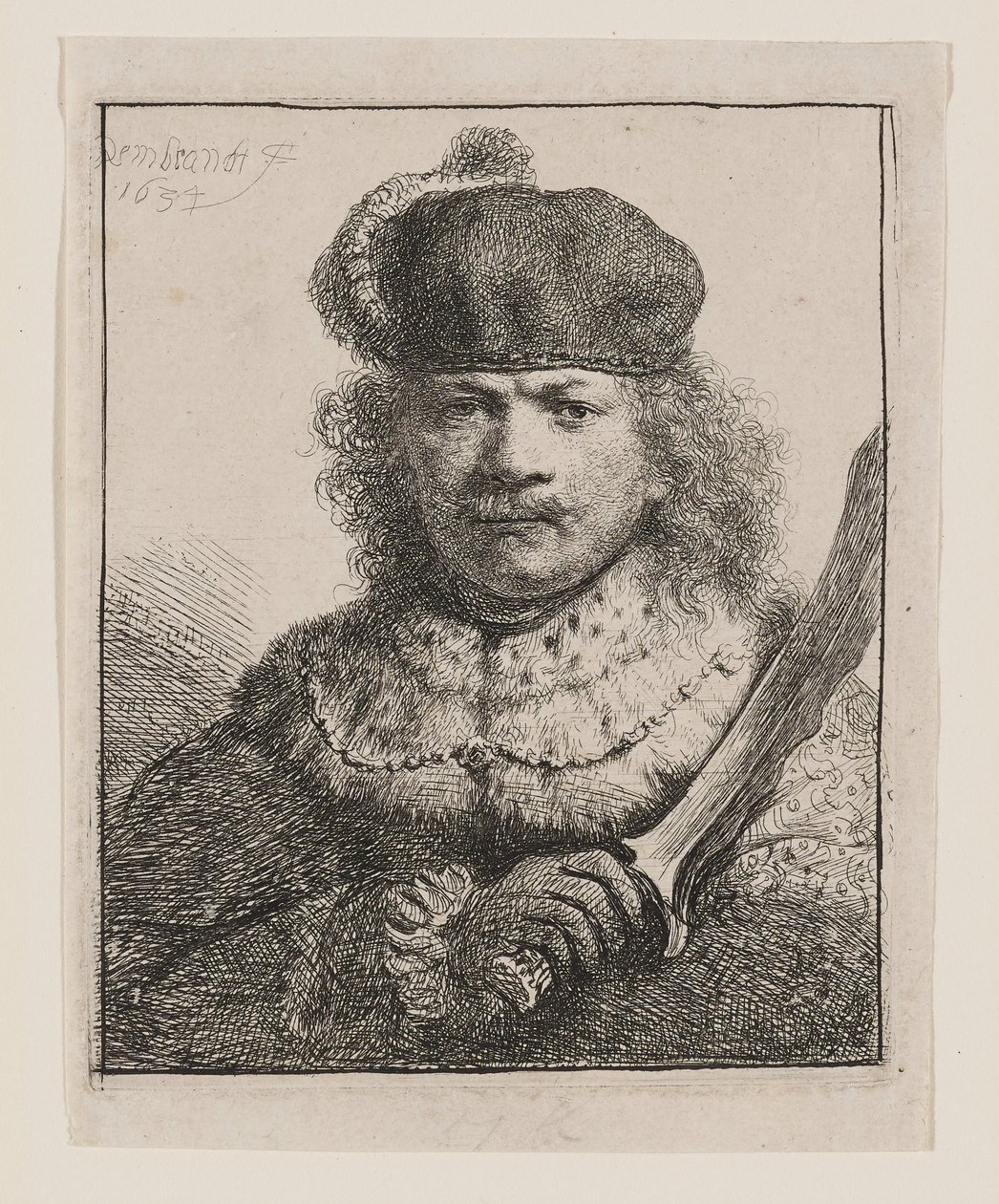 Rembrandt med upplyft sabel av Rembrandt van Rijn