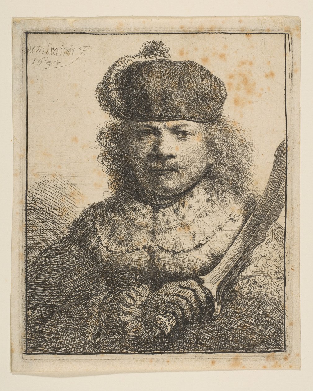 Rembrandt med upphöjd sabel, 1634. av Rembrandt van Rijn