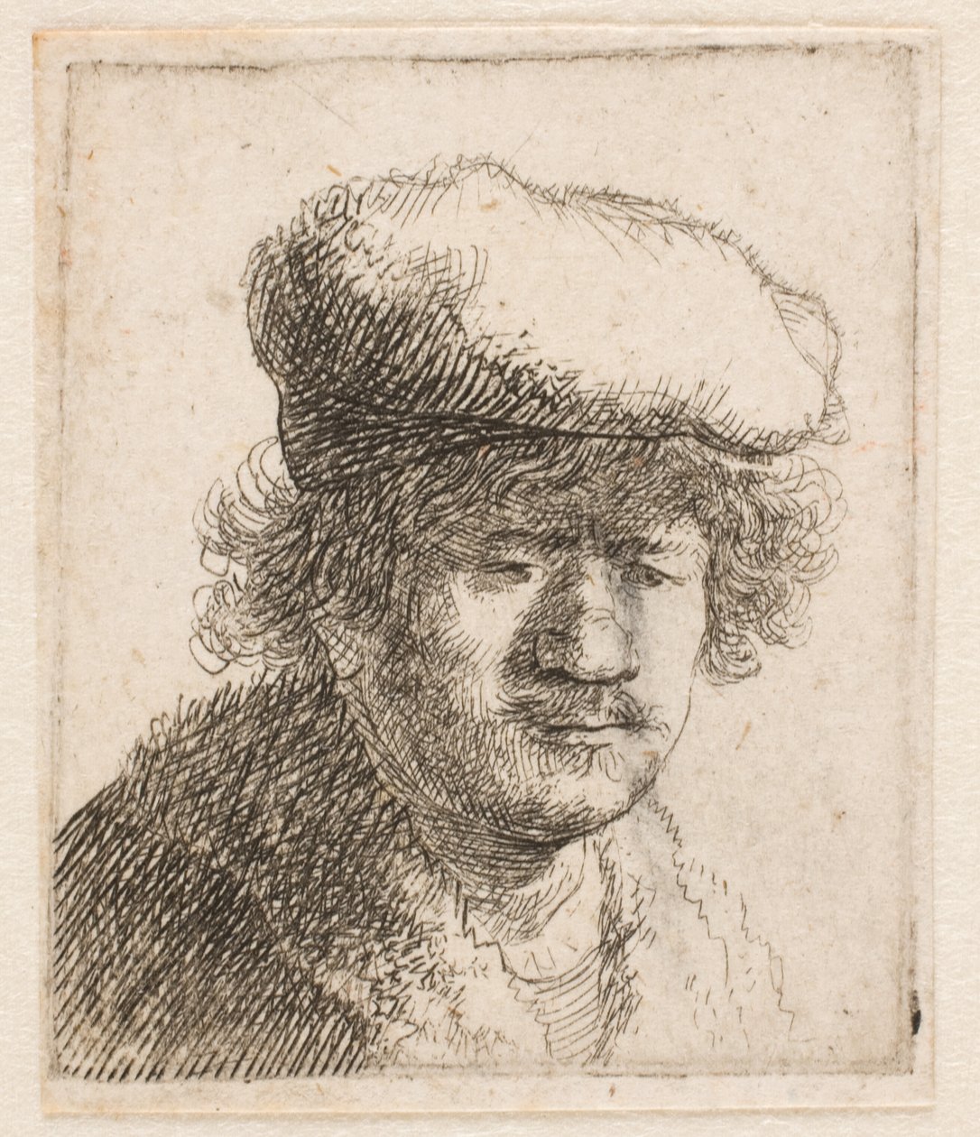 Rembrandt med kepsen dragen framåt: byst av Rembrandt van Rijn