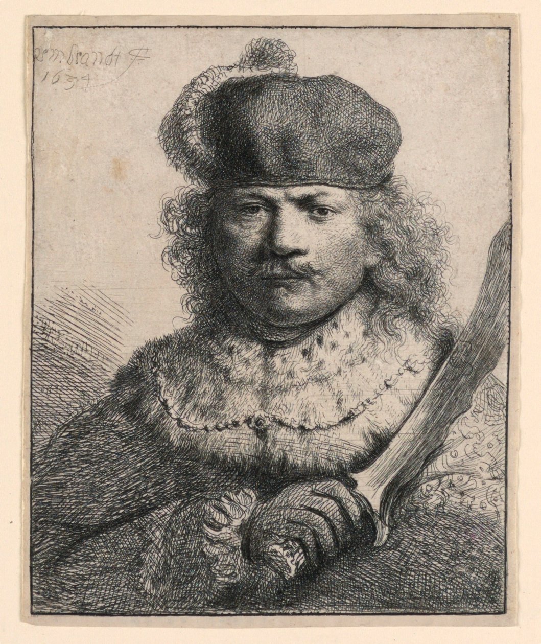 Rembrandt med upphöjd sabel av Rembrandt van Rijn