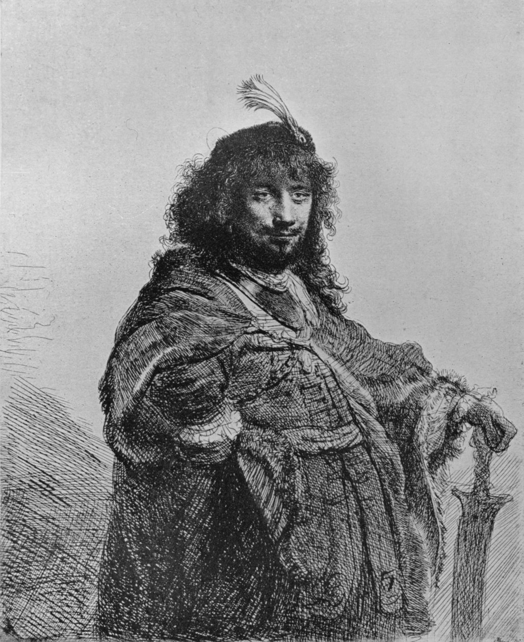 Rembrandt med sabel, 1634 av Rembrandt van Rijn