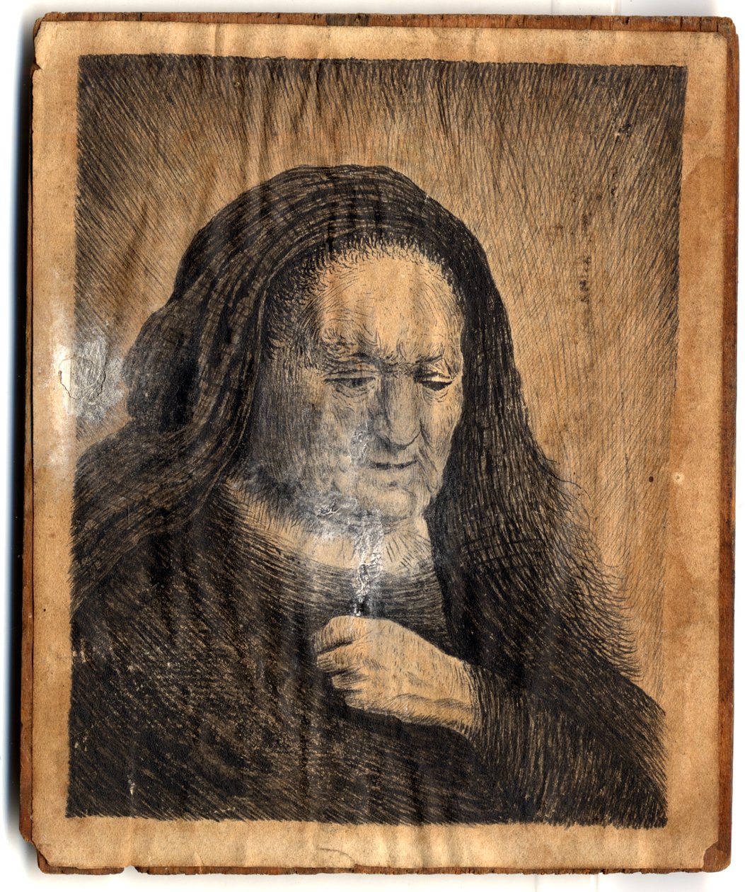 Rembrandts mor med handen på bröstet, av pastor John Brand, 1782 (penna och wc på papper) av Rembrandt van Rijn