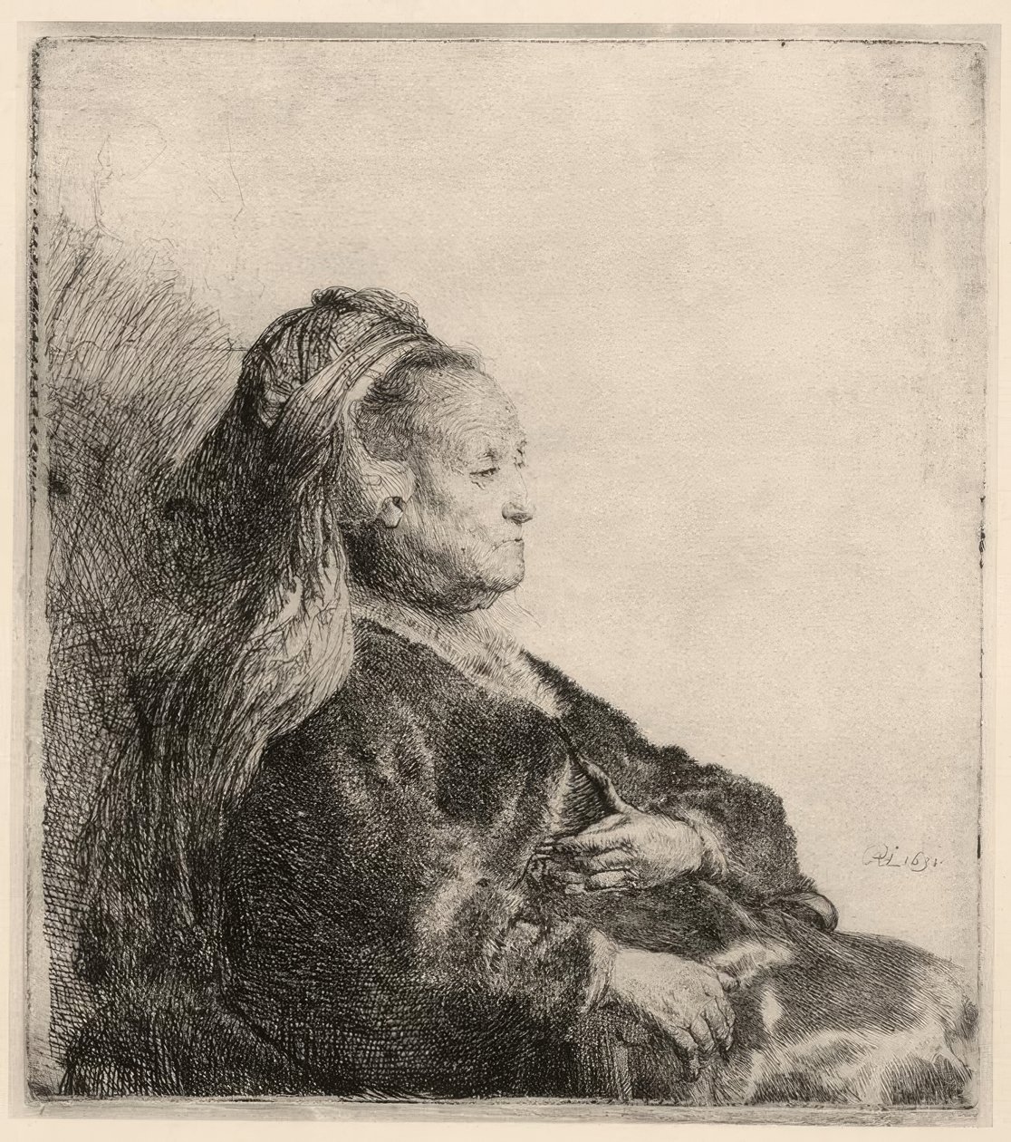 Rembrandts mamma, i ett orientaliskt pannband av Rembrandt van Rijn