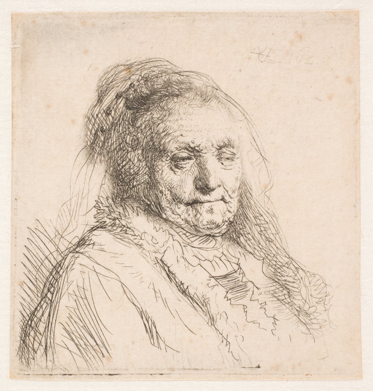 Rembrandts mor: huvud och byst, trekvartsprofil av Rembrandt van Rijn