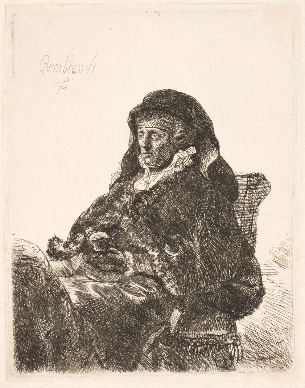 Rembrandts mamma i änkeklänning och svarta handskar av Rembrandt van Rijn