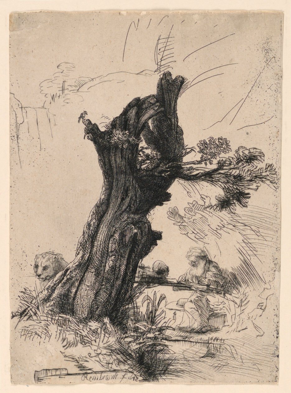 Saint Hieronymus bredvid en pollard Willow av Rembrandt van Rijn