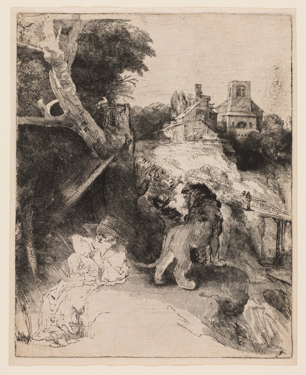 St. Jerome läser i ett italienskt landskap av Rembrandt van Rijn
