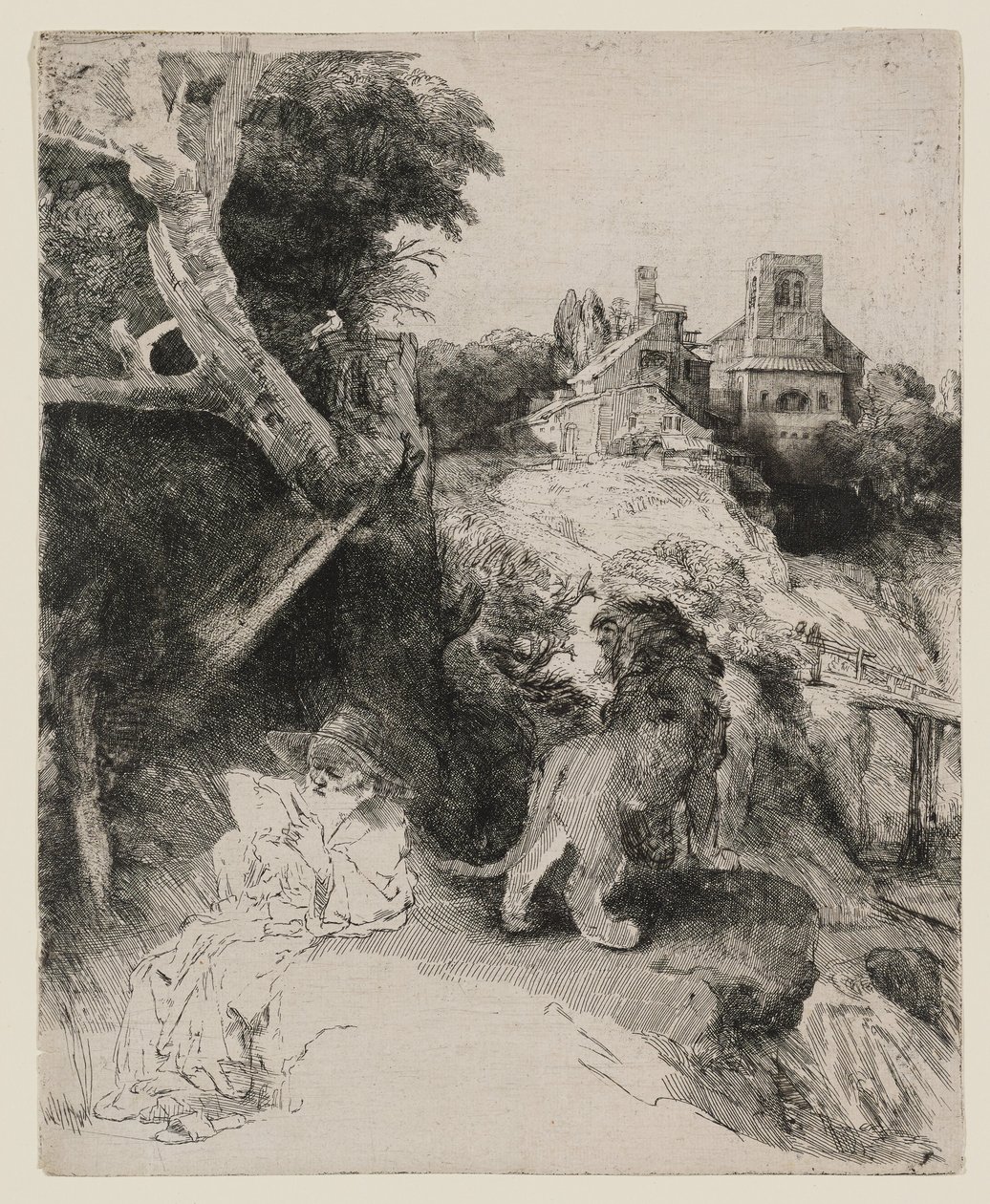 Den helige Hieronymus läser i ett italienskt landskap av Rembrandt van Rijn