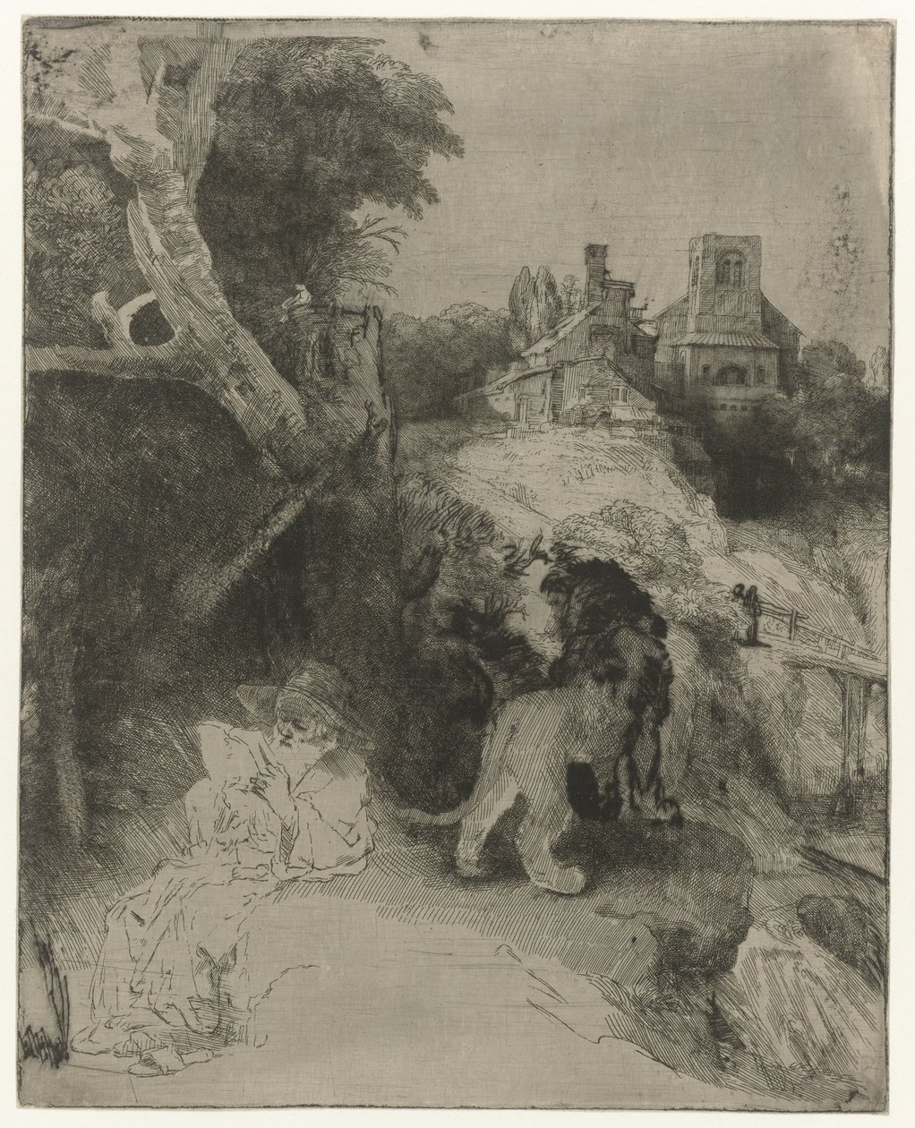 Saint Jerome läser i ett italienskt landskap St Hieronymus läser i ett italienskt landskap av Rembrandt van Rijn