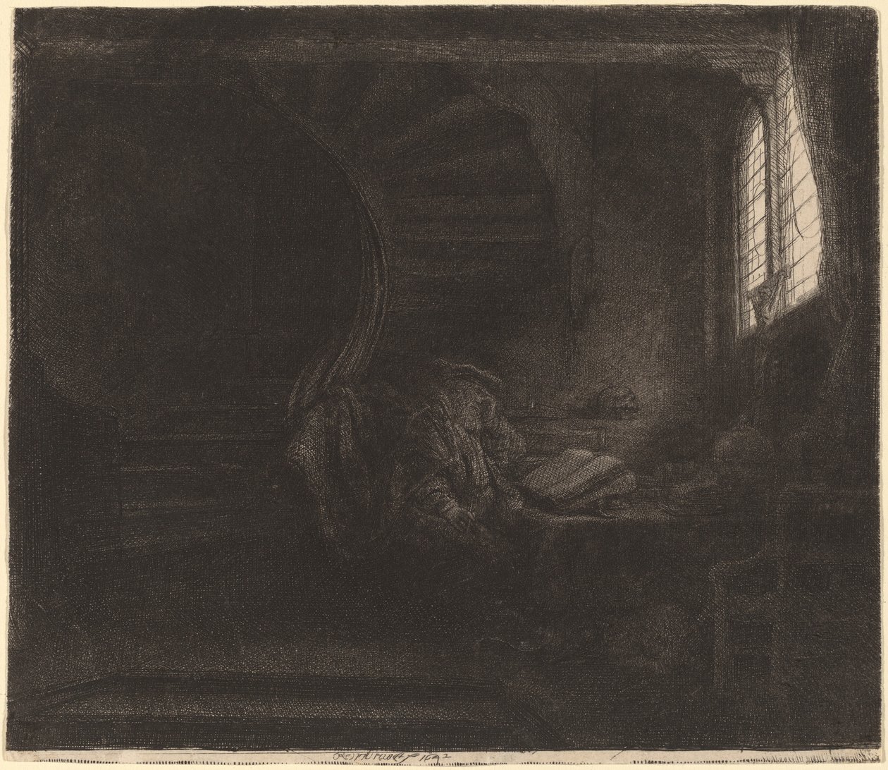 Saint Hieronymus i en mörk kammare av Rembrandt van Rijn
