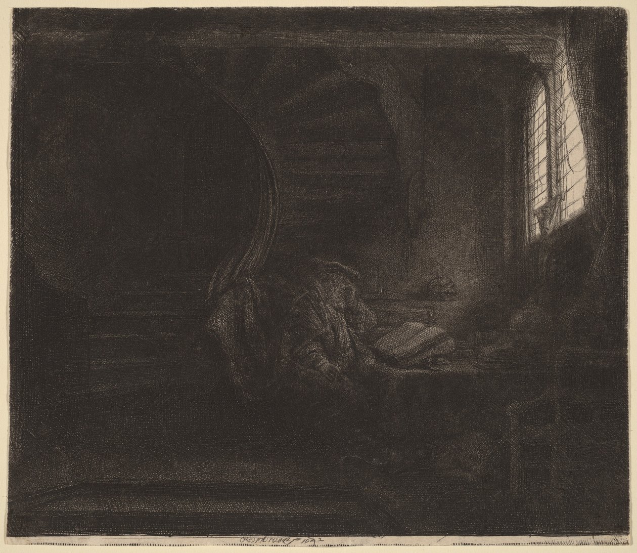 Sankt Hieronymus i ett mörkt rum av Rembrandt van Rijn