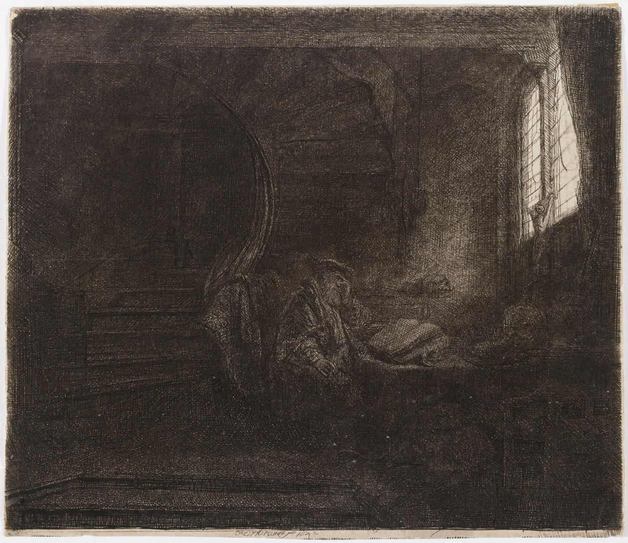 Sankt Hieronymus i ett mörkt rum av Rembrandt van Rijn