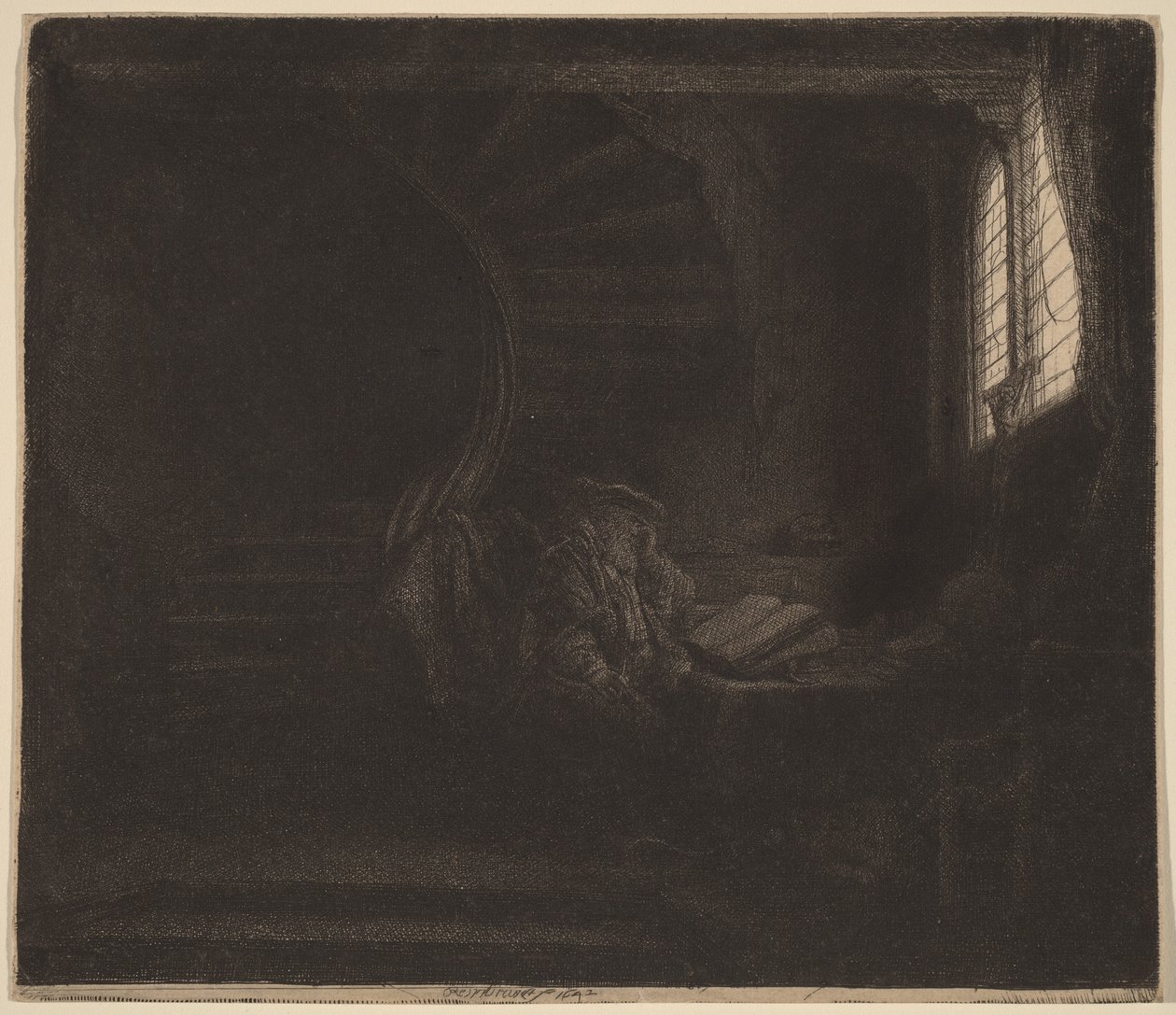 Sankt Hieronymus i ett mörkt rum av Rembrandt van Rijn