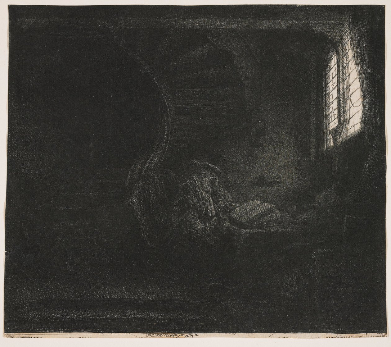 Sankt Hieronymus i ett mörkt rum av Rembrandt van Rijn