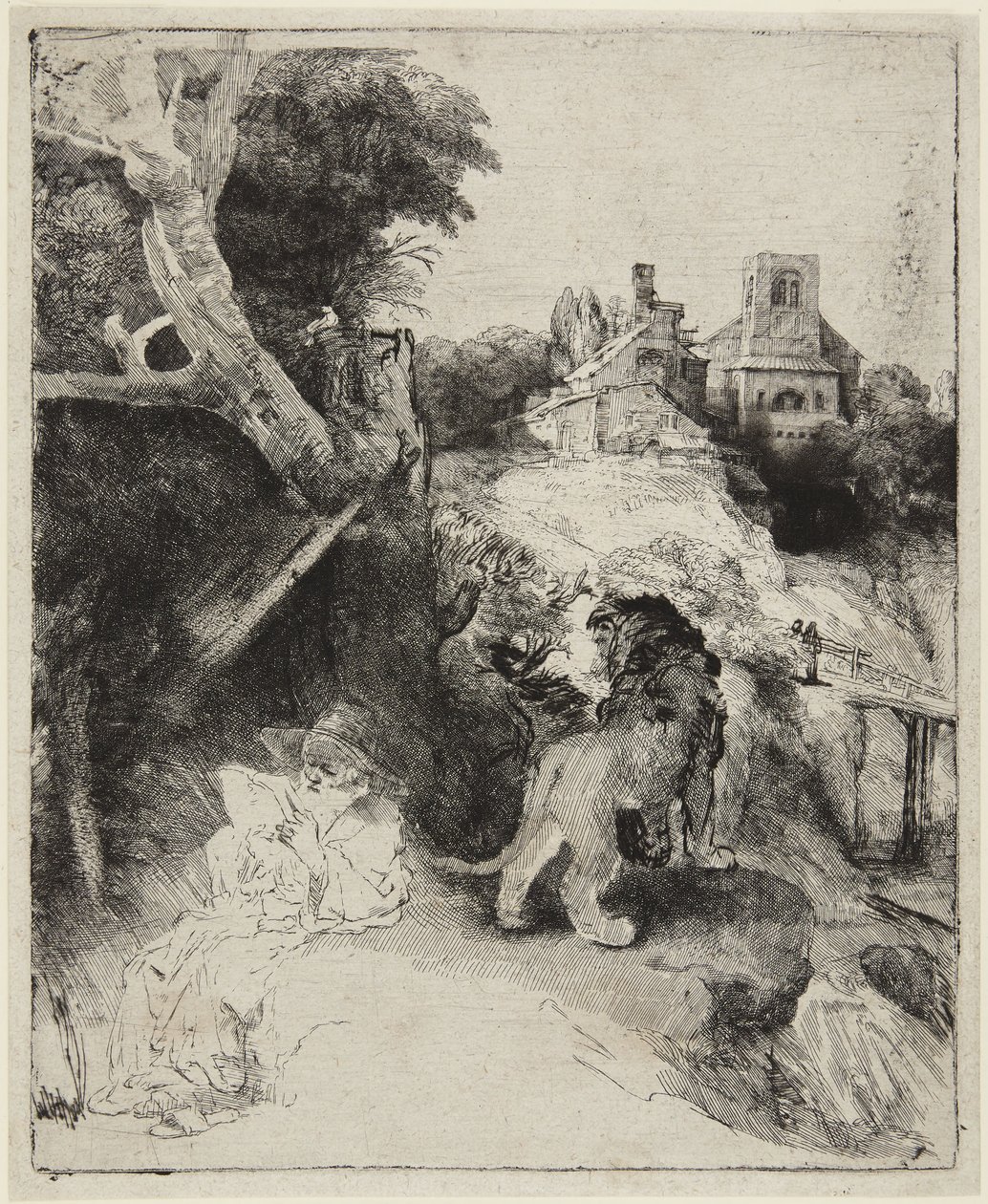 Sankt Hieronymus i ett italienskt landskap av Rembrandt van Rijn