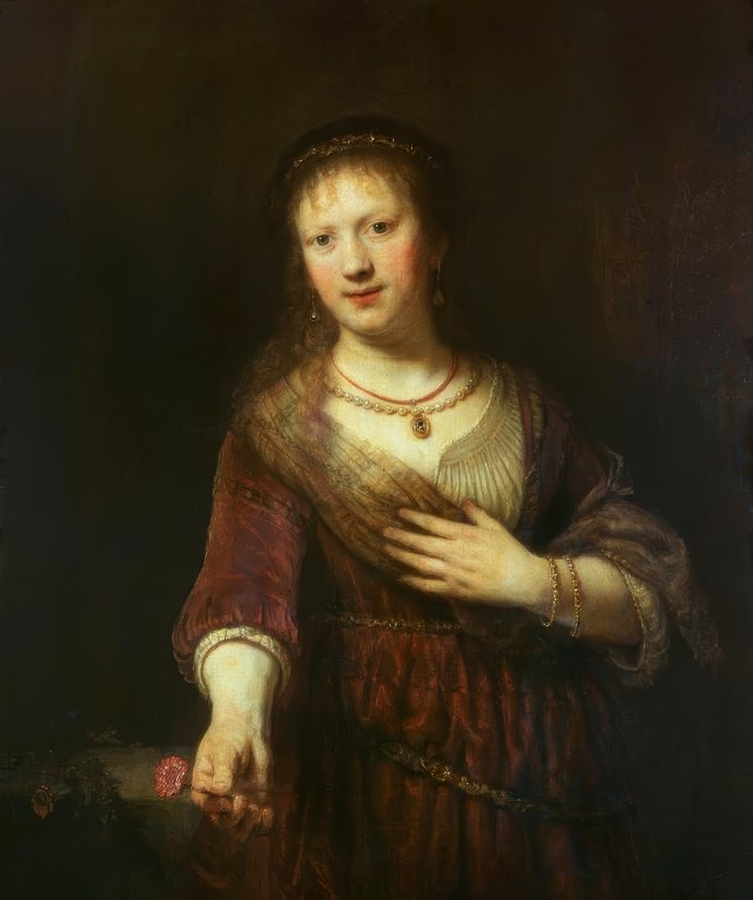 Saskia med den röda blomman av Rembrandt van Rijn