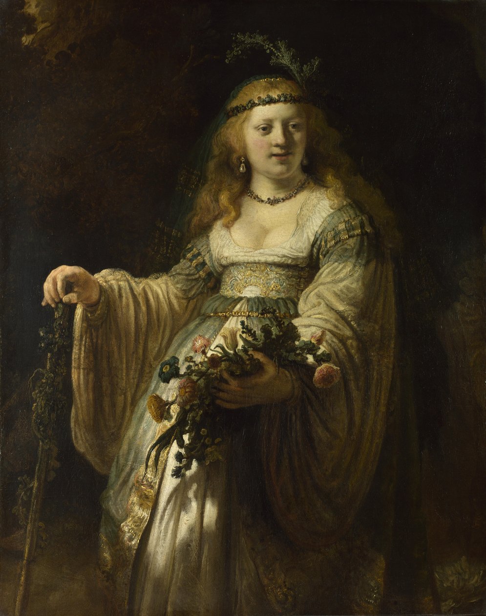 Saskia van Uylenburgh i arkadisk kostym, 1635 av Rembrandt van Rijn