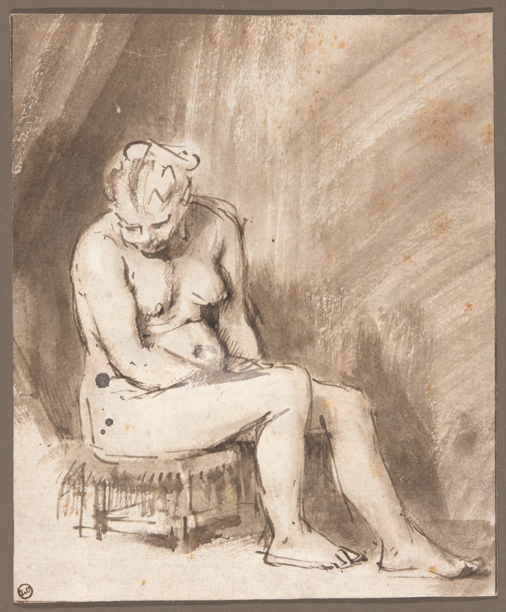 Sittande kvinnlig nakenbild av Rembrandt van Rijn
