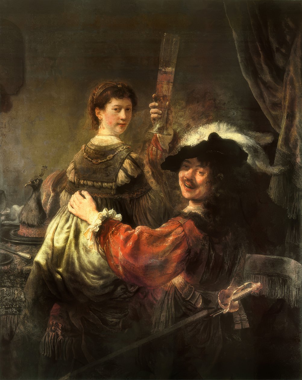 Självporträtt med sin fru Saskia som den förlorade sonen av Rembrandt van Rijn