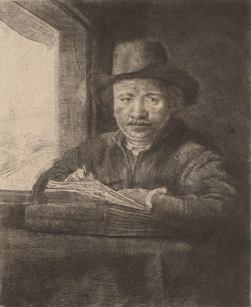 Självporträttteckning vid ett fönster, 1648. av Rembrandt van Rijn