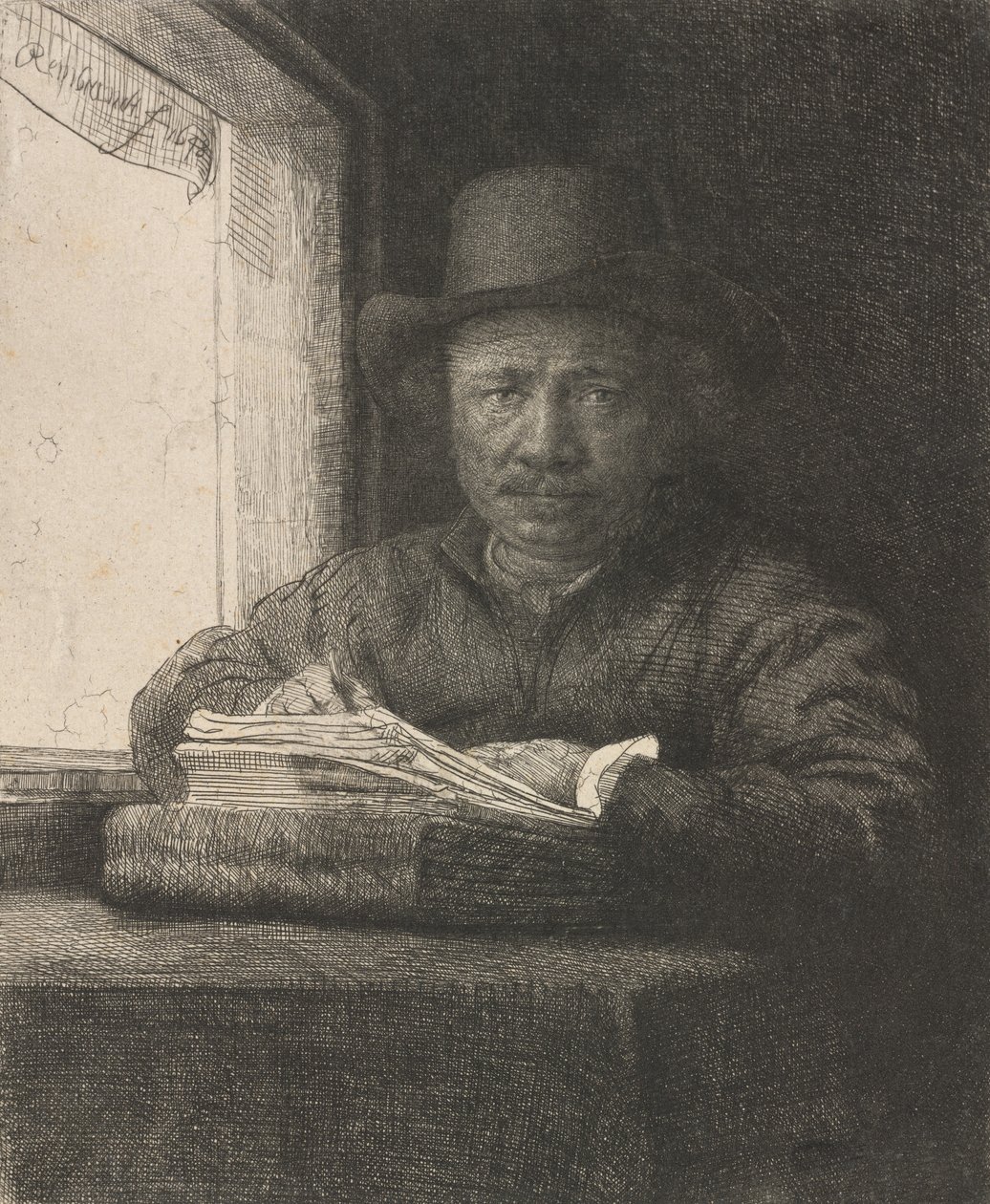 Självporträttteckning vid ett fönster, 1648. av Rembrandt van Rijn