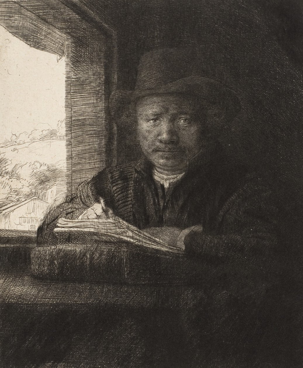 Självporträtt Etsning vid ett fönster, 1648., 1648. av Rembrandt van Rijn