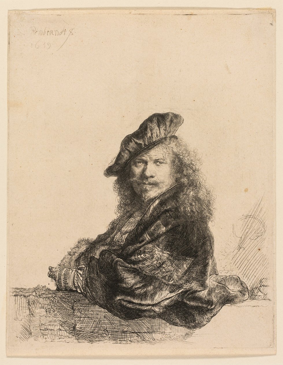 Självporträtt lutad på en stentröskel av Rembrandt van Rijn