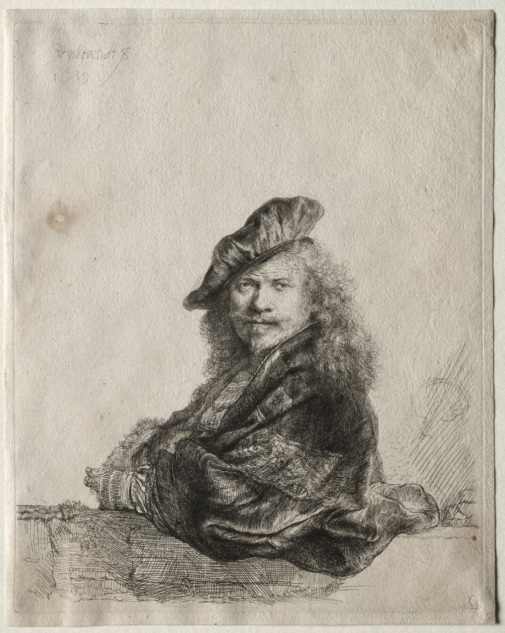 Självporträtt lutad på en stentröskel av Rembrandt van Rijn