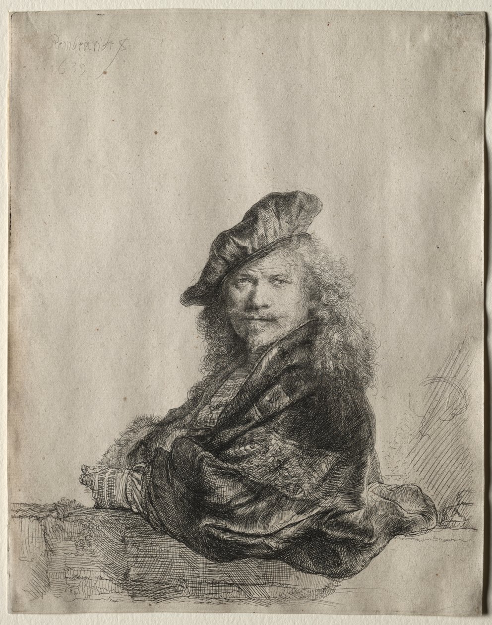 Självporträtt lutad på en stentröskel av Rembrandt van Rijn