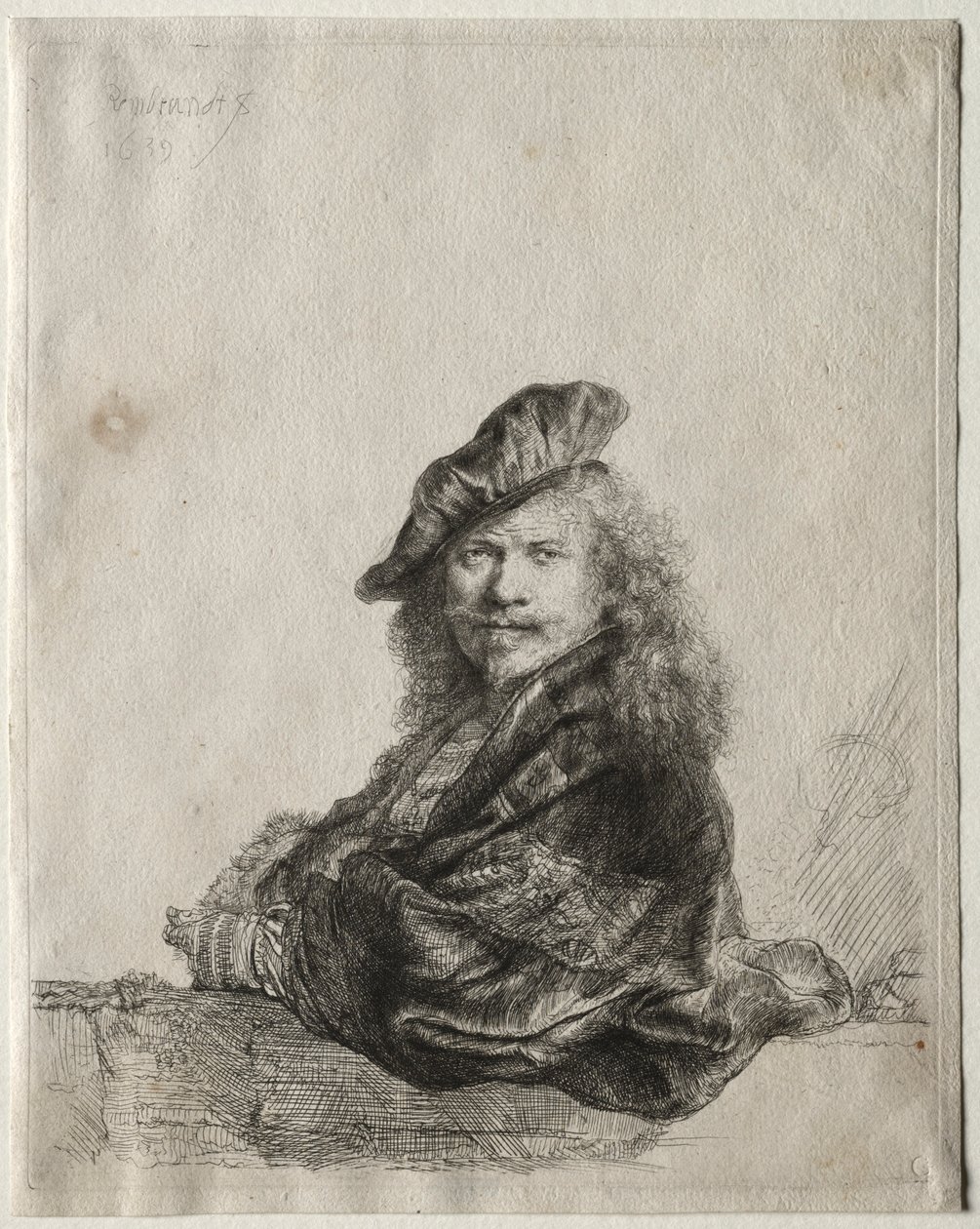 Självporträtt lutad på en stentröskel, 1639. av Rembrandt van Rijn