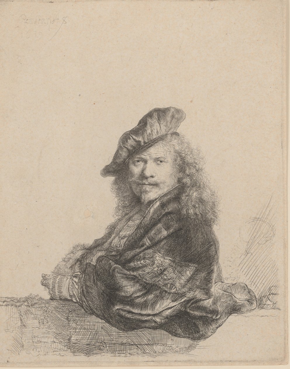 Självporträtt lutad på en stentröskel, 1639, 1639. av Rembrandt van Rijn
