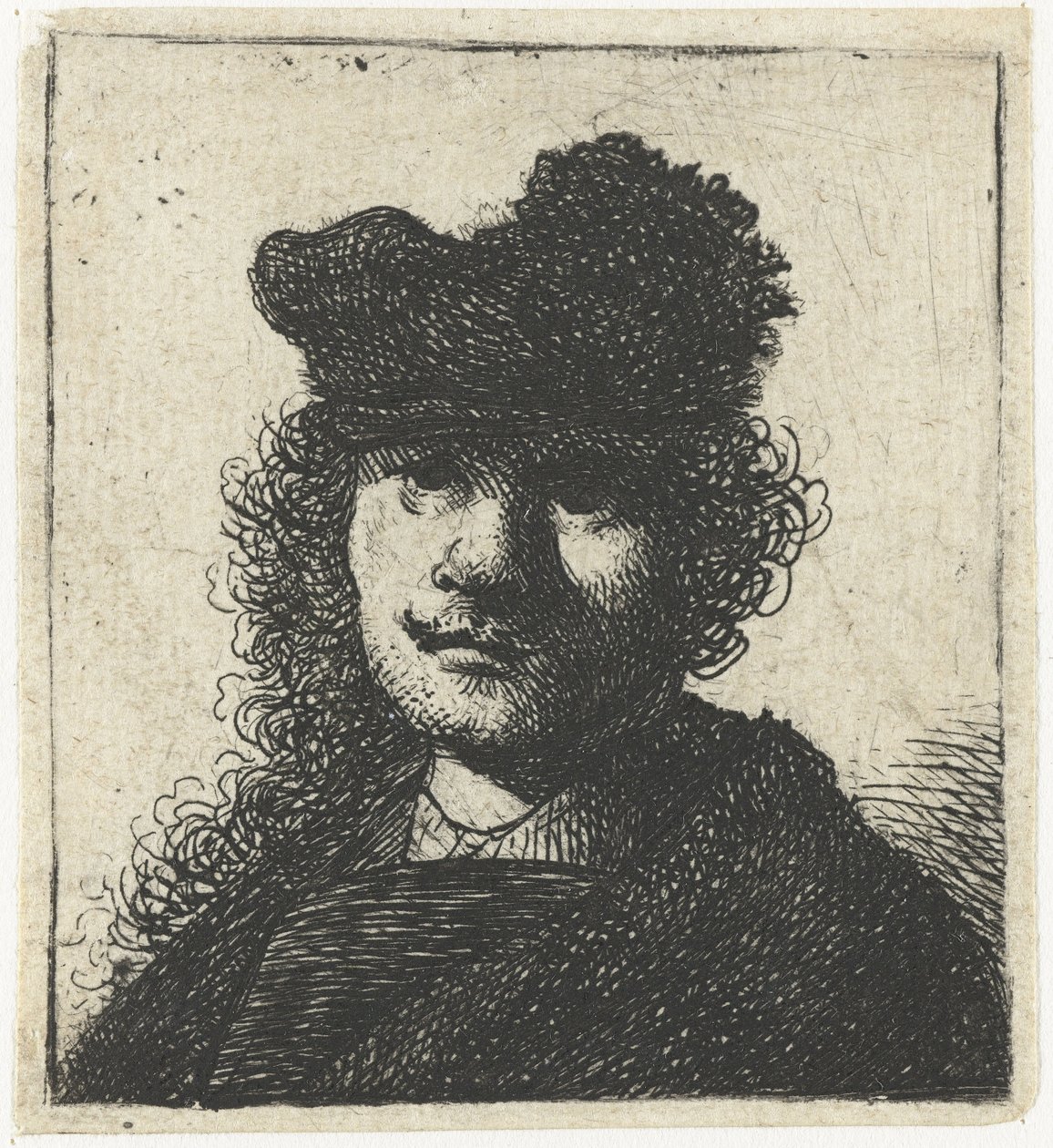 Självporträtt i mössa och mörk mantel: byst, ca 1631. av Rembrandt van Rijn