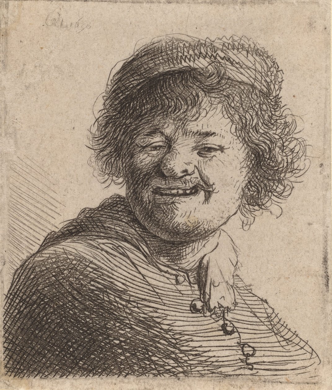 Självporträtt i mössa: Laughing, 1630. av Rembrandt van Rijn