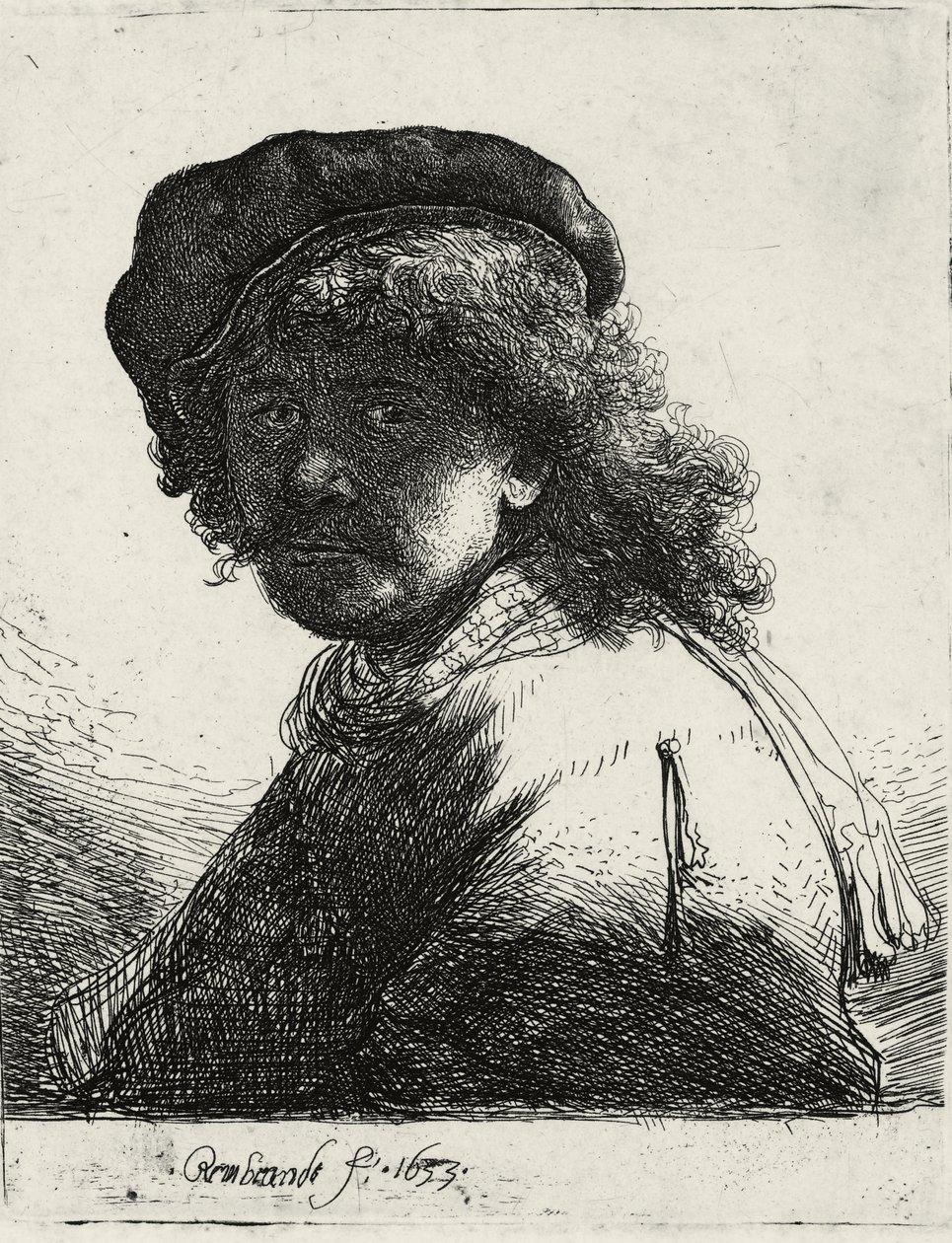 Självporträtt i keps och halsduk med ansiktet mörkt, 1633 av Rembrandt van Rijn