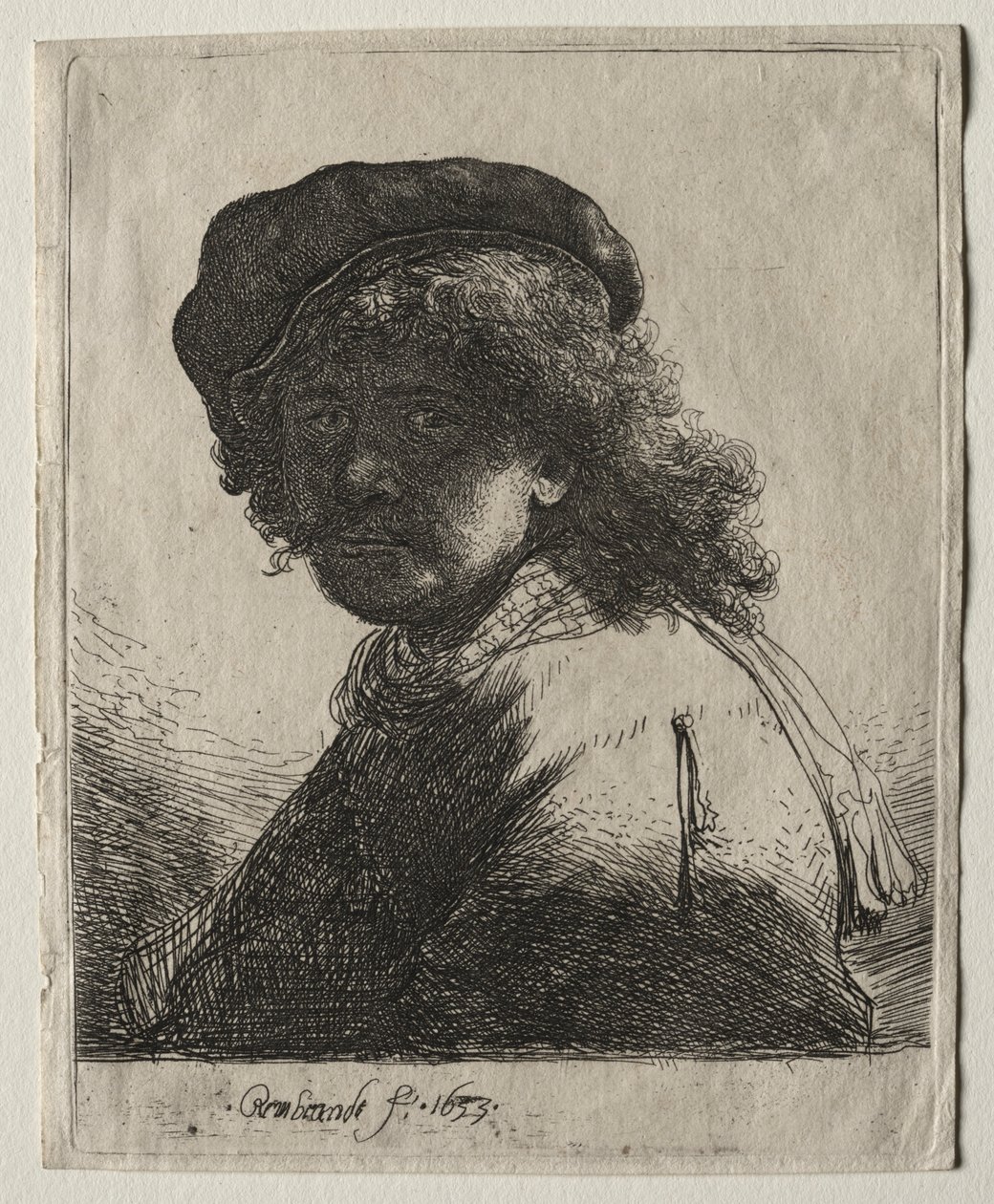 Självporträtt i mössa och halsduk med ansiktet mörkt: byst, 1633. av Rembrandt van Rijn